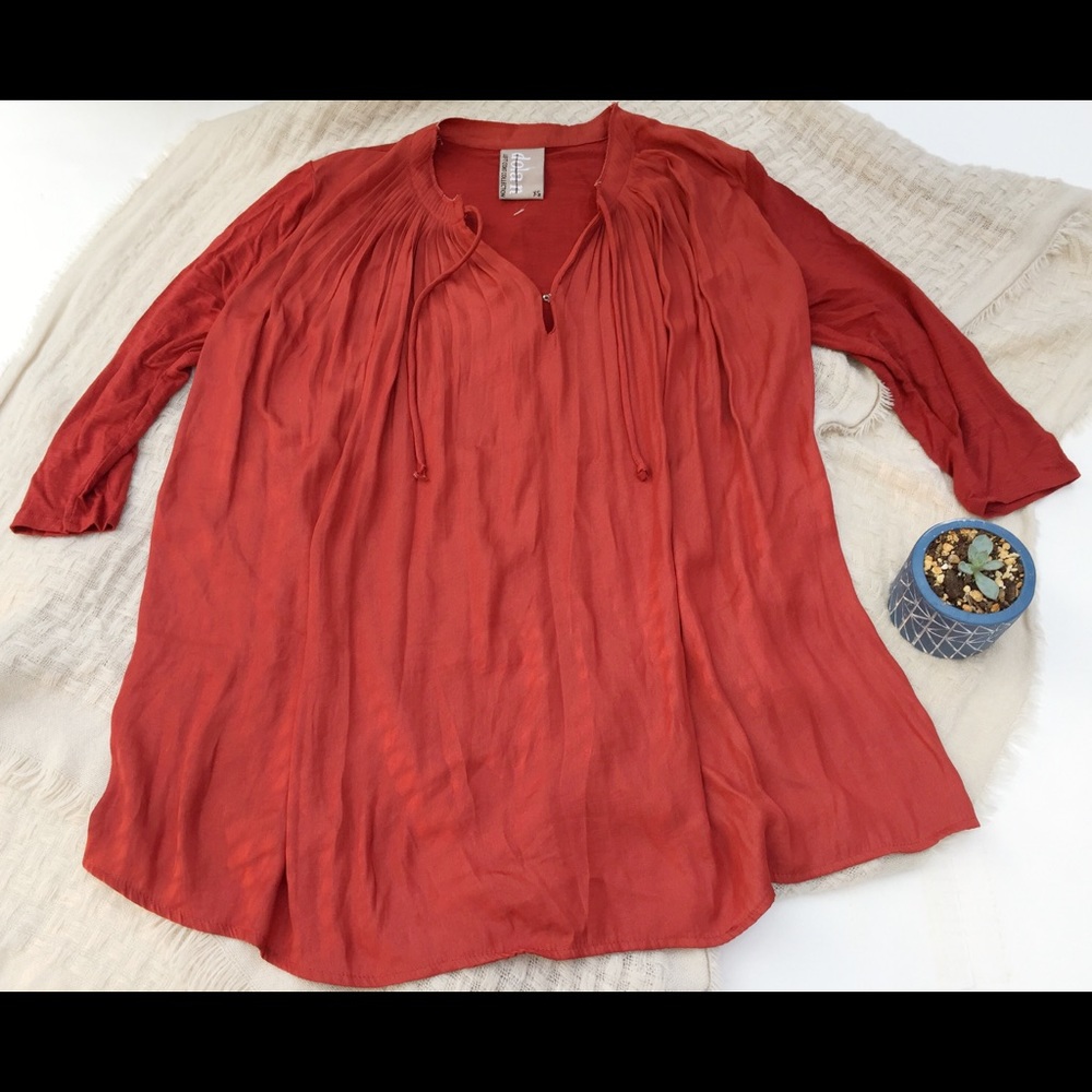 New Dolan Burnt Orange Lucille Tie Neck Blouse
